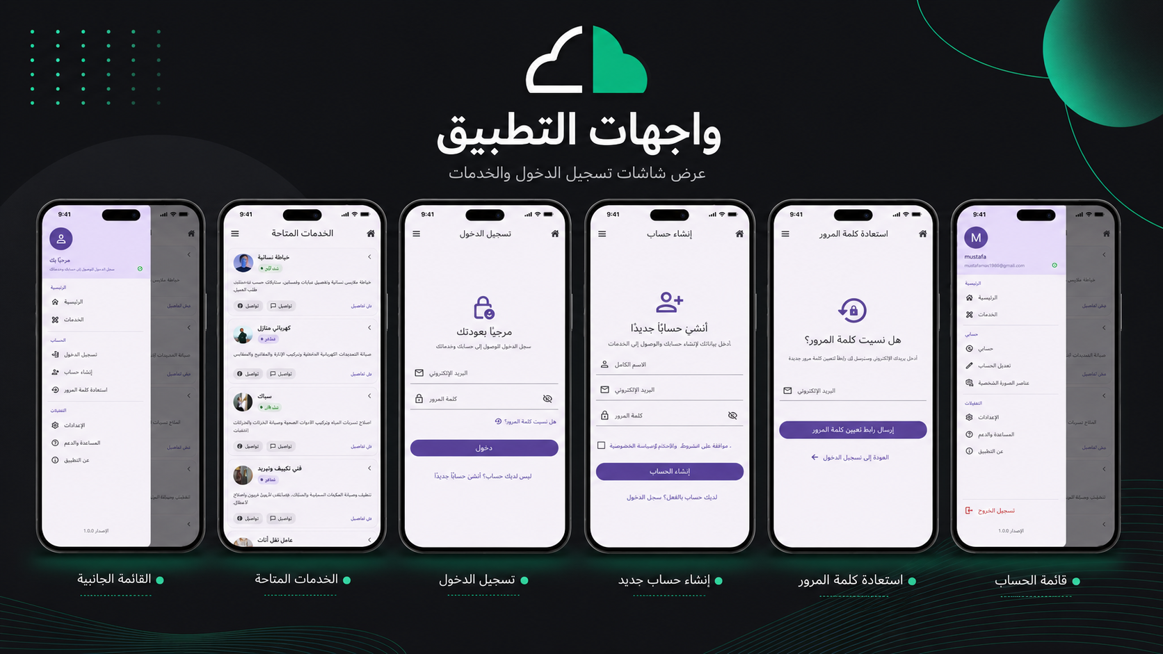من الفكرة إلى التطبيق: برمجة تطبيق خدمات وعمالة محلية خطوة بخطوة باستخدام flutter و hosteday إنشاء صفحات المصادقة.
