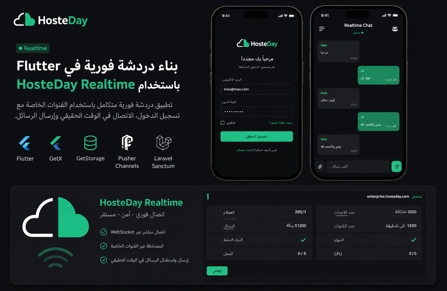 بناء تطبيق دردشة فورية في Flutter باستخدام HosteDay Realtime